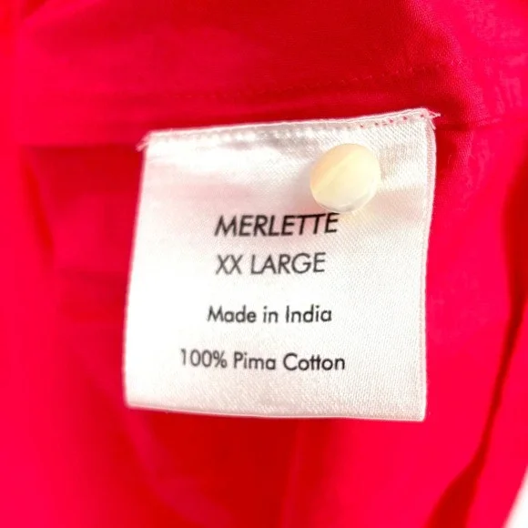 Merlette NY Paradis Eyelet Tiered Midi Dress Sz XXL Pink 100% Cotton Puff Sleeve